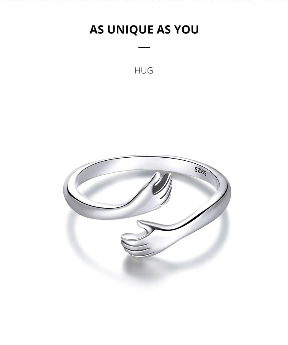 925 Sterling Silver Hug Ring with Open Adjustable Design