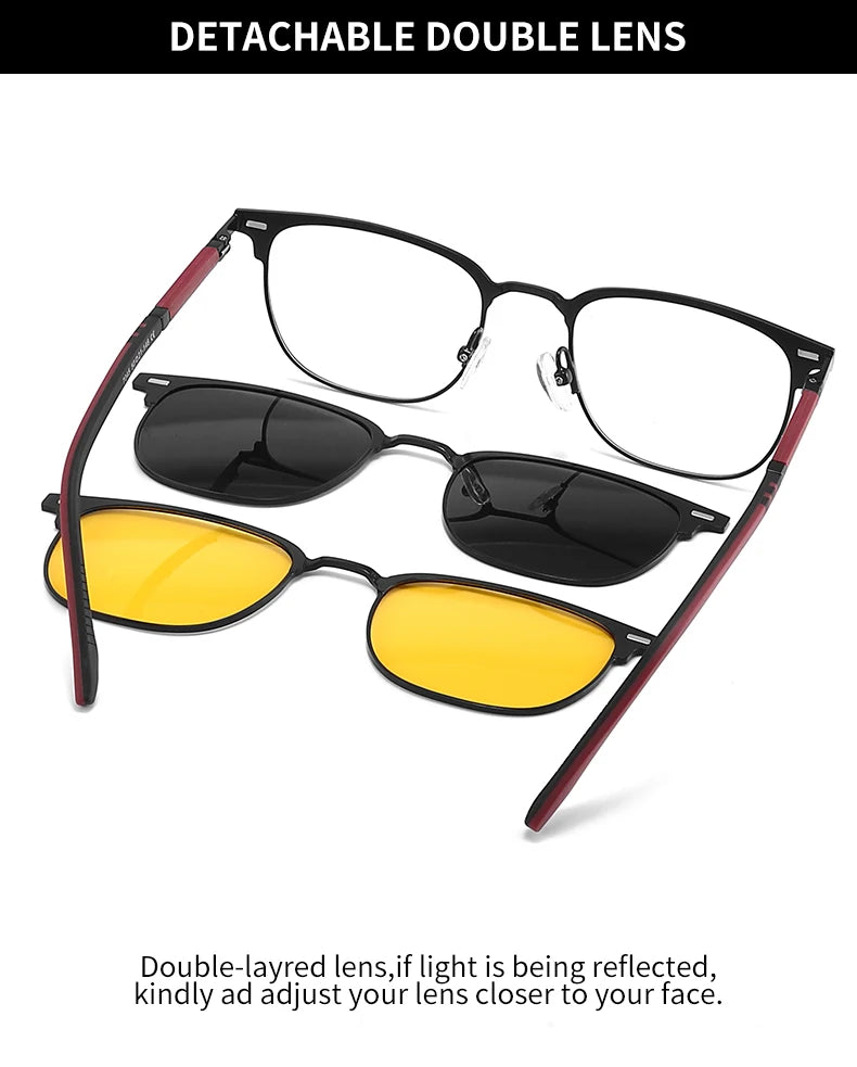 3 in 1 Rectangle Polarized and Optical Sunglasses Set