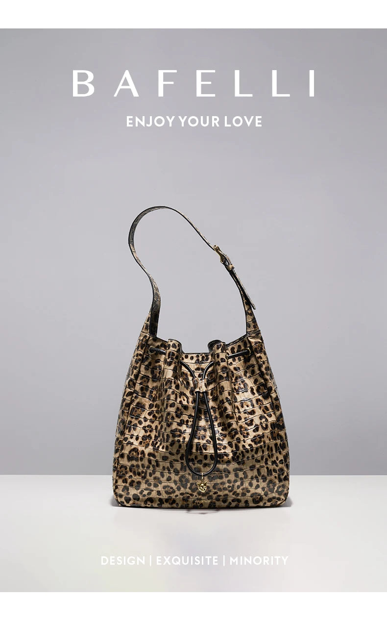 Soft Cowhide Leather Hobo Tote – Leopard Shoulder and Crossbody Bag