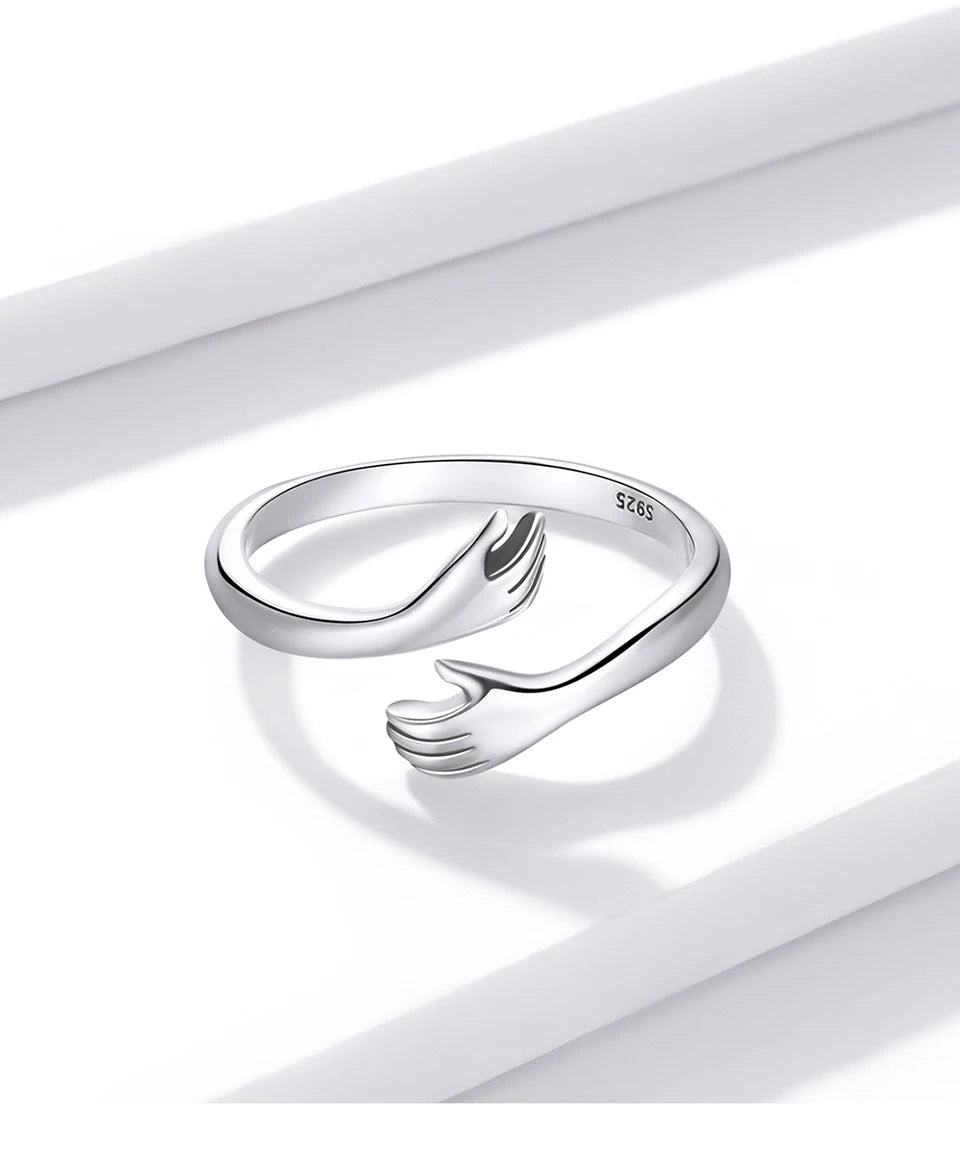 925 Sterling Silver Hug Ring with Open Adjustable Design