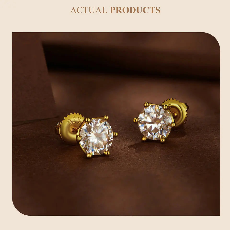 D Color Moissanite Stud Earrings – 925 Sterling Silver