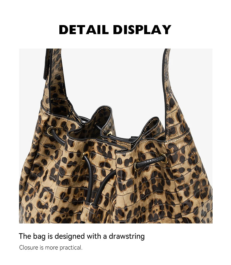 Soft Cowhide Leather Hobo Tote – Leopard Shoulder and Crossbody Bag