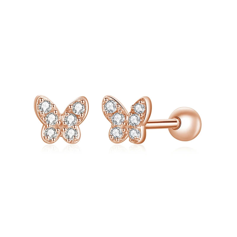 Brilliant Star and Butterfly Sterling Silver Stud Earrings