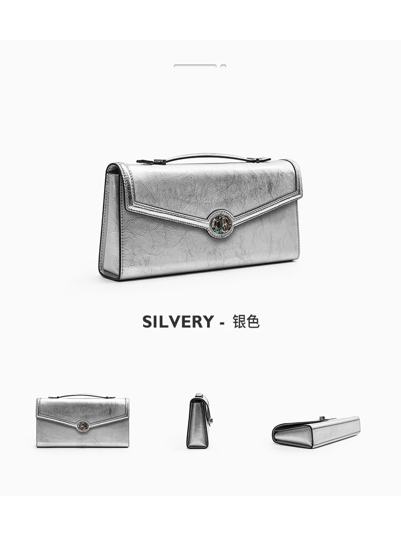Genuine Leather Clutch Bag – Dress Style with Lock Flap