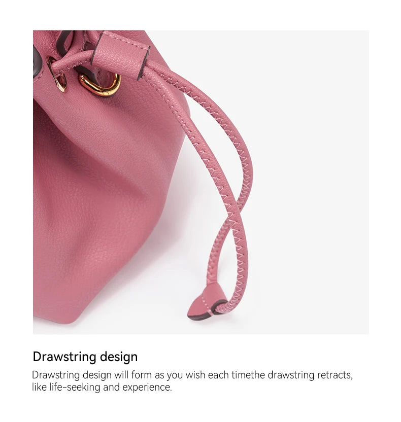 Soft Split Leather Bucket Bag – Casual Flap Shoulder Style
