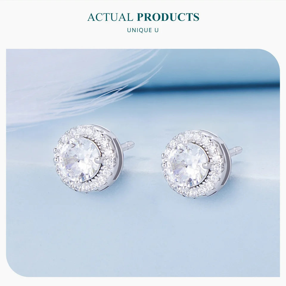 Classic Zircon Stud Earrings – 925 Sterling Silver Round Design