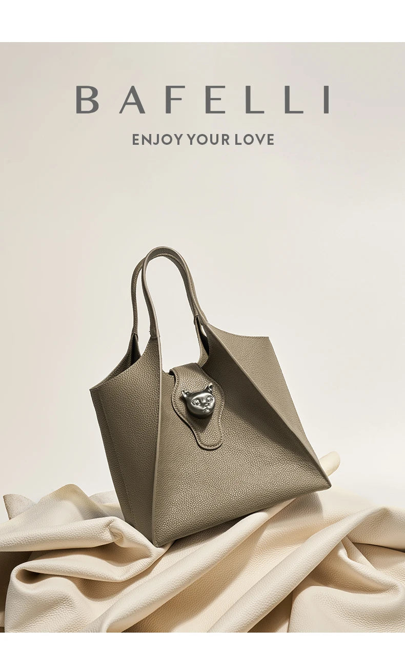 Genuine Leather Tote Bag – Soft Casual Style with Open Pocket