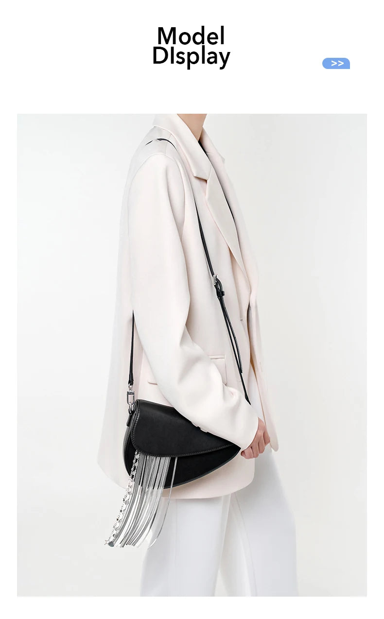 Genuine Leather Saddle Crossbody and Shoulder Bag – Tassel Flap Design