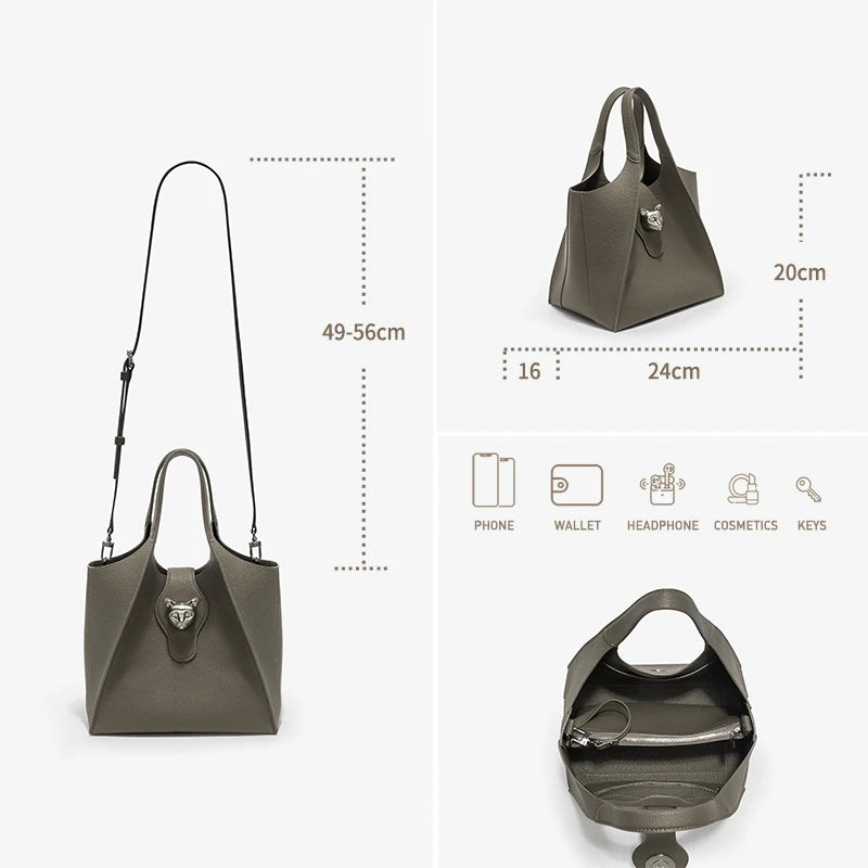 Genuine Leather Tote Bag – Soft Casual Style with Open Pocket