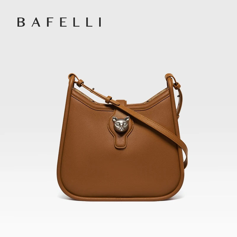 Retro Half Moon Split Leather Messenger Bag with Lock
