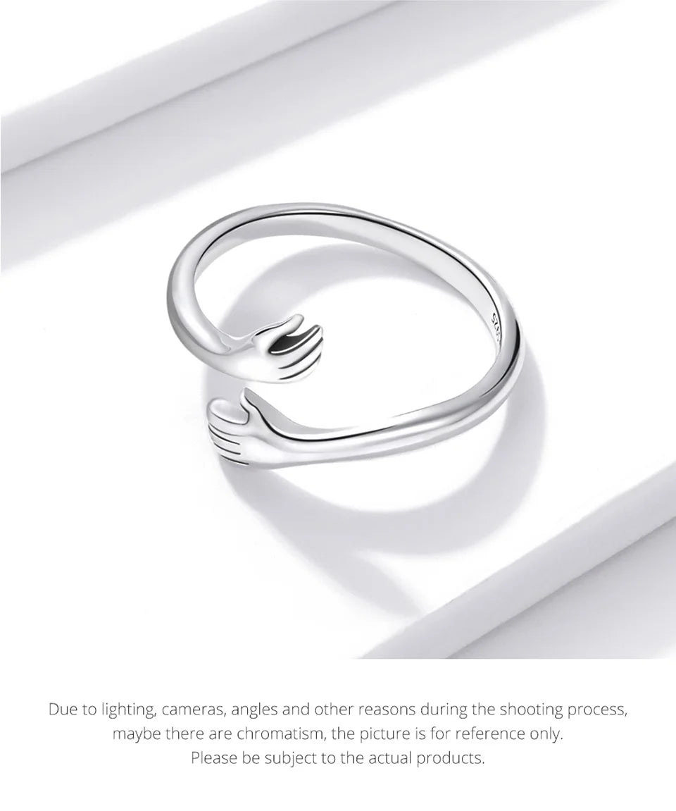 925 Sterling Silver Hug Ring with Open Adjustable Design