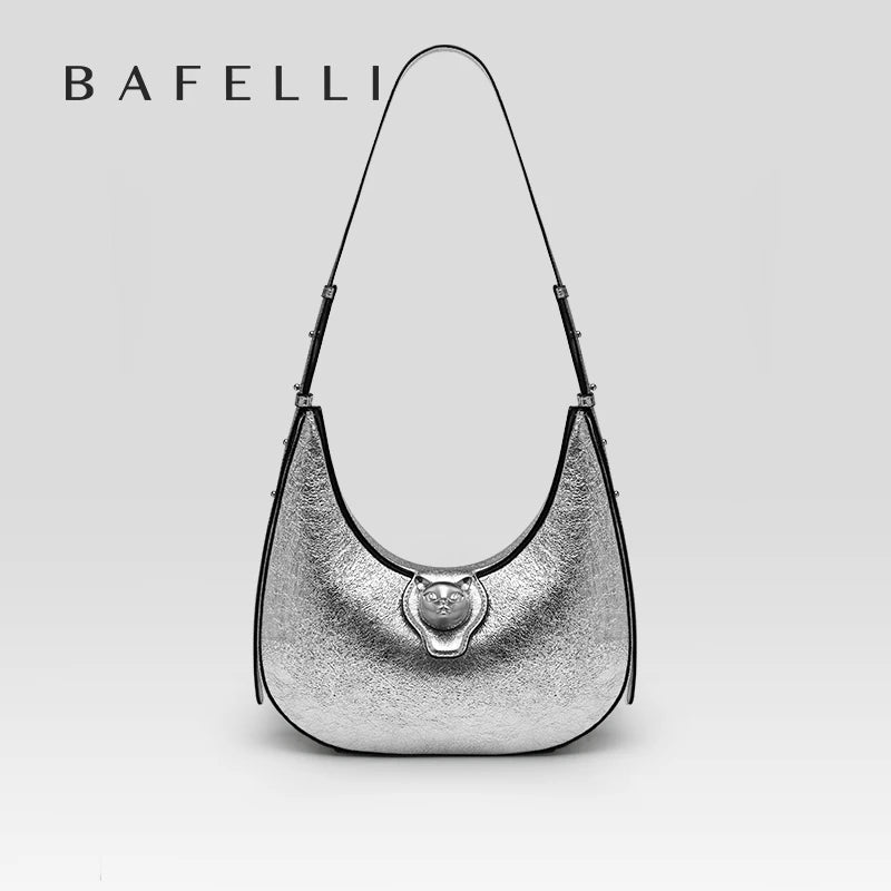Genuine Leather Half Moon Tote – Soft Structure with Lock