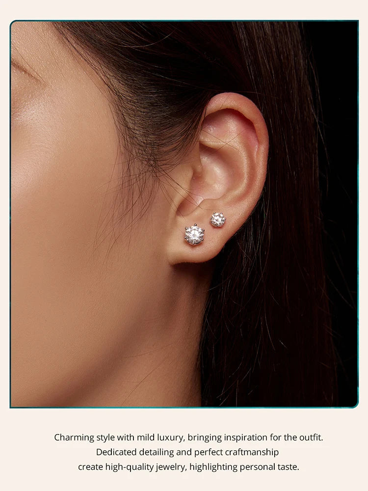 D Color Moissanite Stud Earrings – 925 Sterling Silver