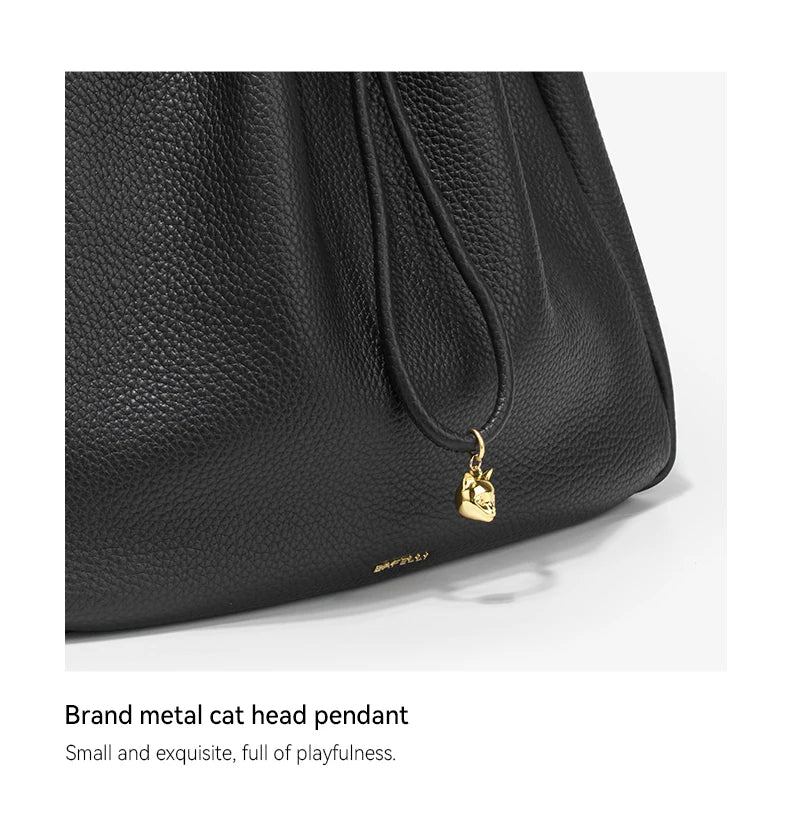 Genuine Cow Leather Hobo Bag – Soft Drawstring Everyday Style