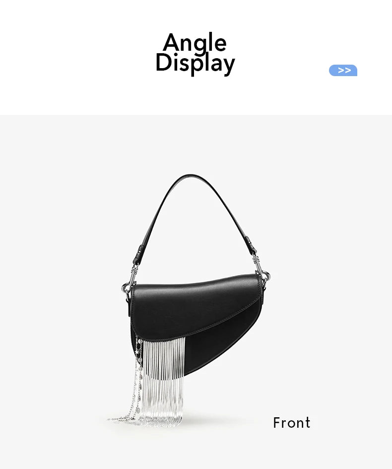 Genuine Leather Saddle Crossbody and Shoulder Bag – Tassel Flap Design