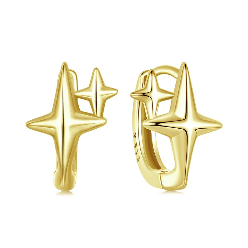 925 Sterling Silver Starlight Hoop Earrings – Minimalist Double Star Huggie