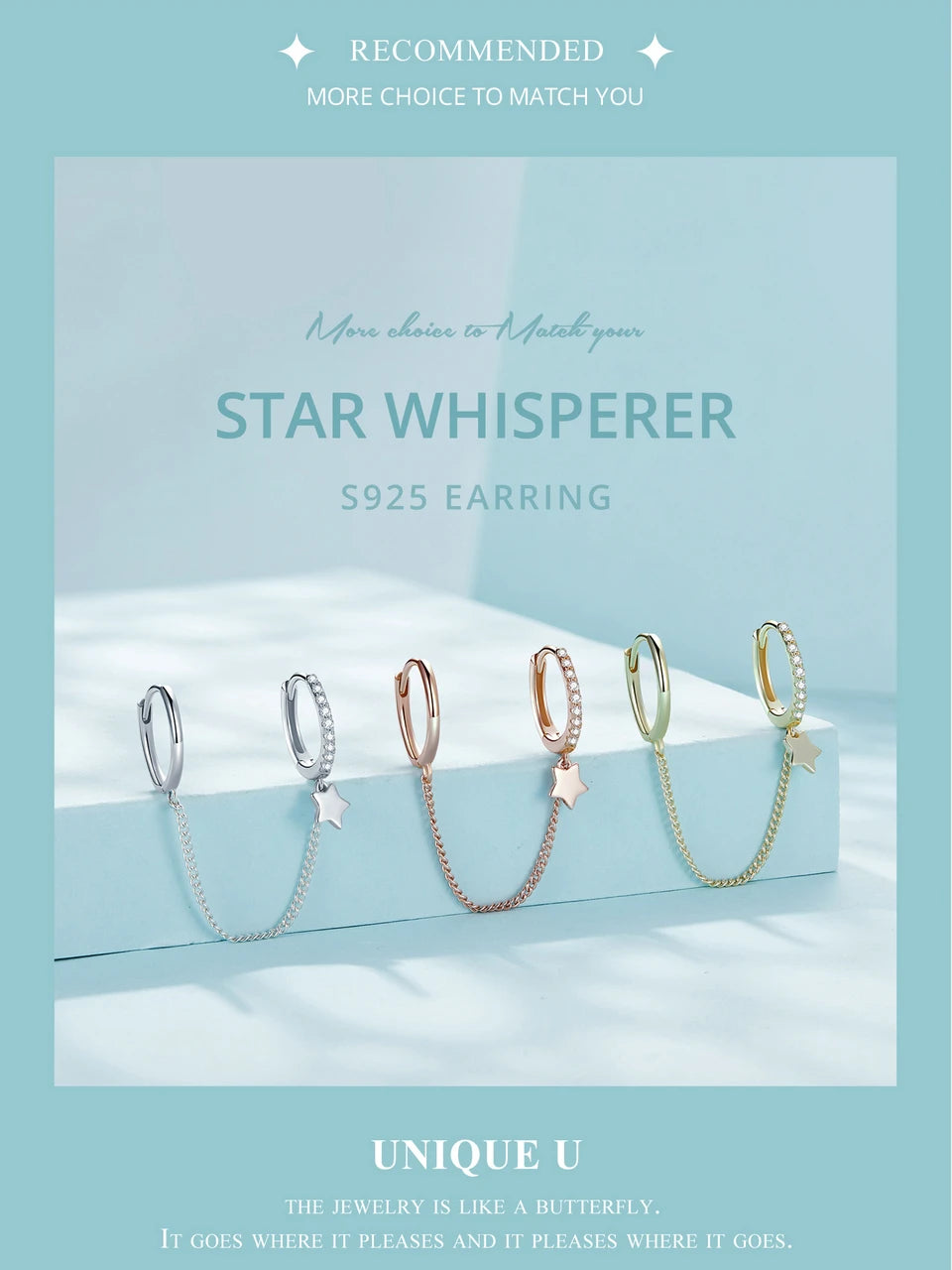 Zircon Stud Earrings with Chain – 925 Sterling Silver Double Hoop