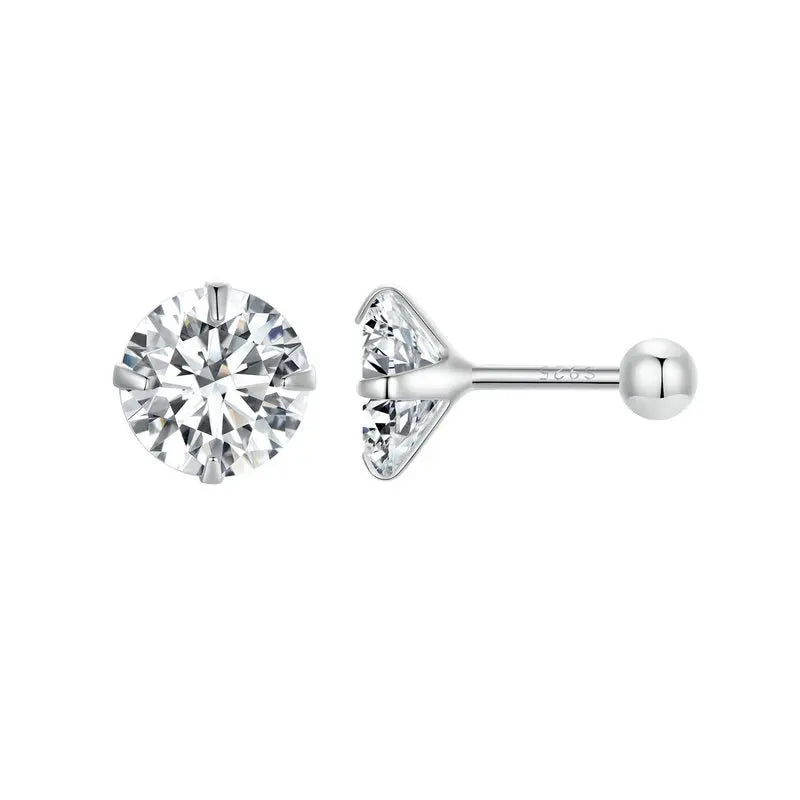 Round Zircon Stud Earrings – 925 Sterling Silver Platinum Plated