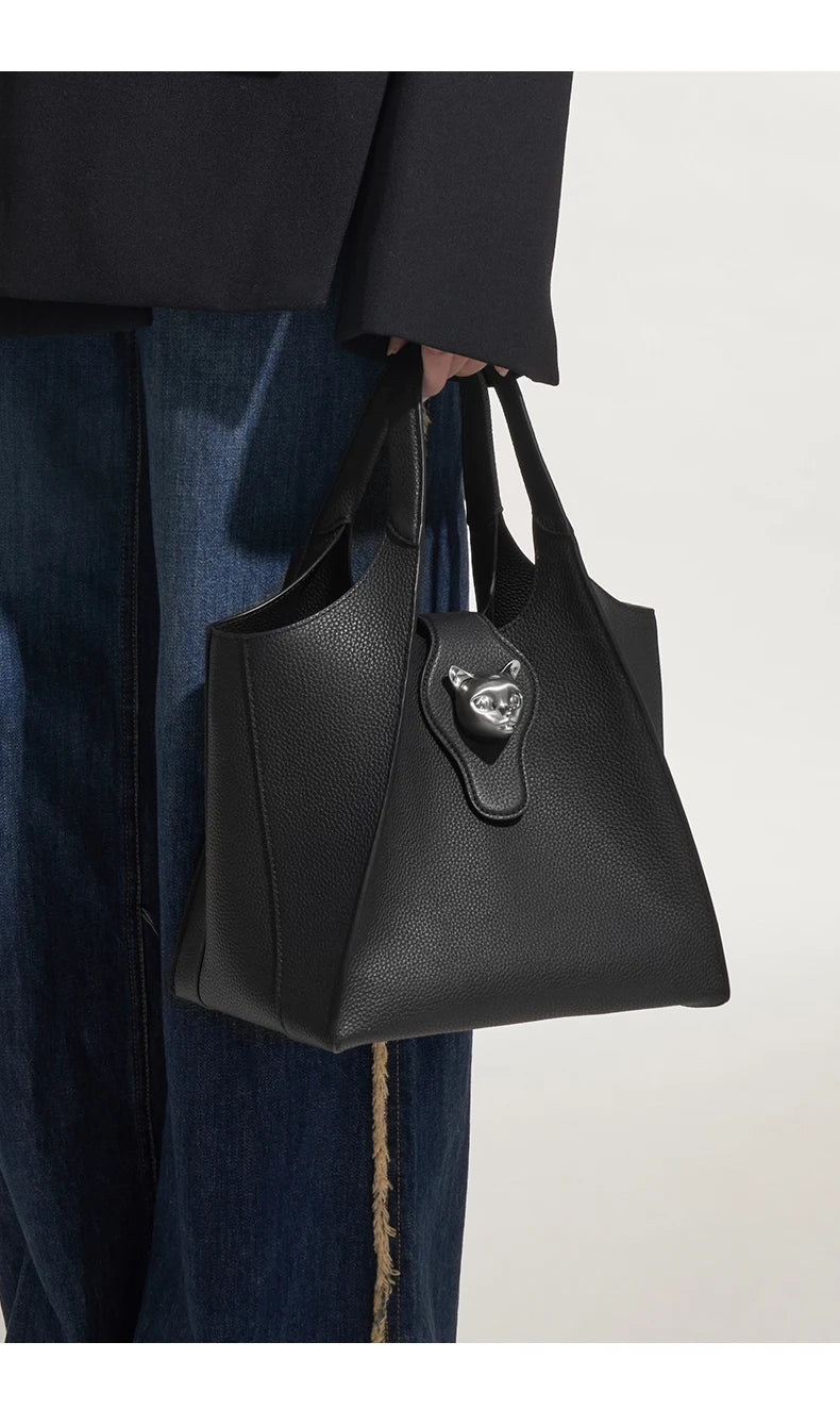 Genuine Leather Tote Bag – Soft Casual Style with Open Pocket