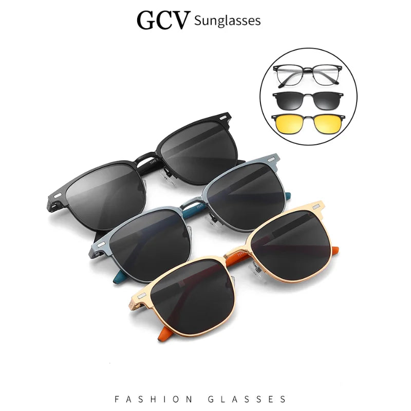 3 in 1 Rectangle Polarized and Optical Sunglasses Set