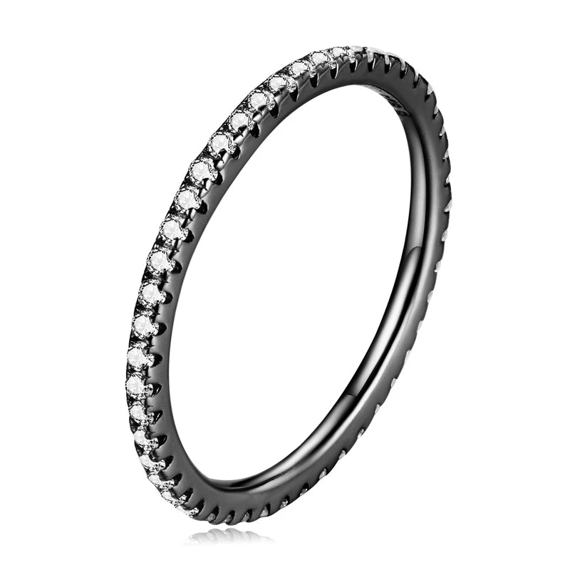 Sterling Silver Stackable Zircon Ring – Micro Pave Wedding Band