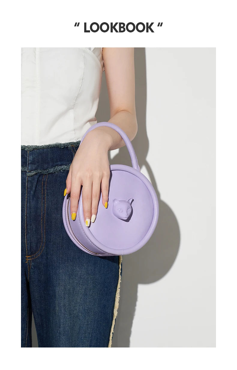 Elegant Bowling Style Genuine Leather Handbag with Sequins