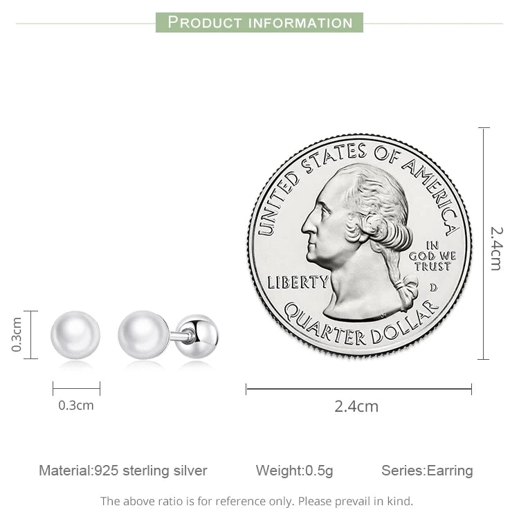 925 Sterling Silver Mini Ball Stud Earrings with Screw Back