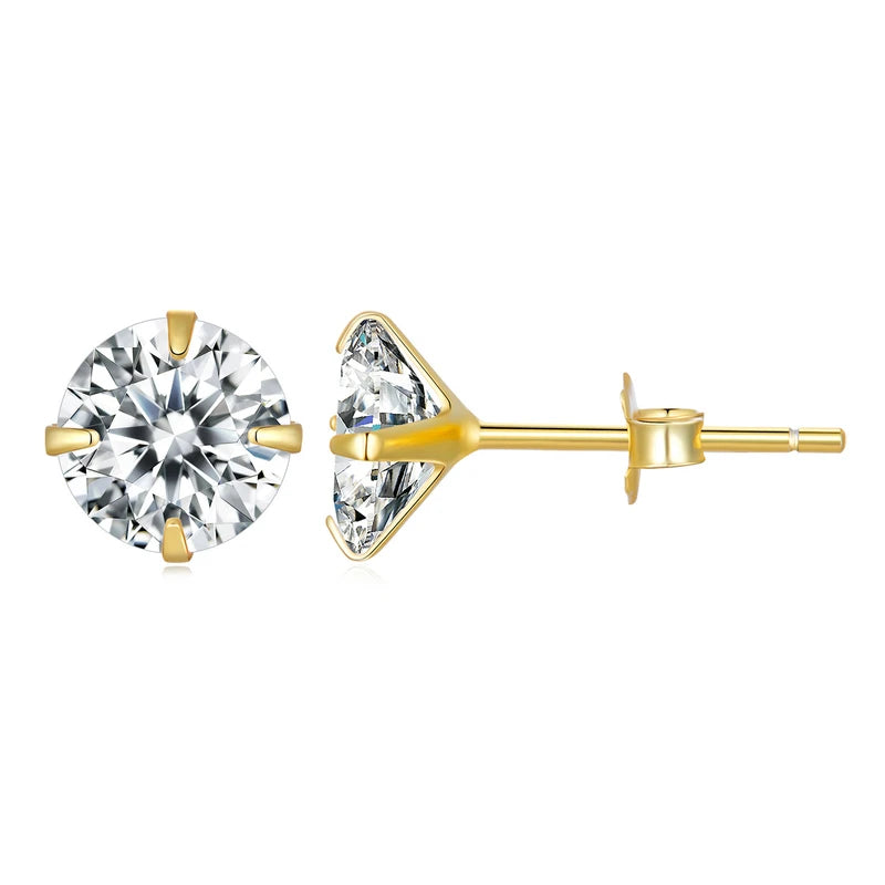 Platinum Plated 925 Sterling Silver Stud Earrings with Round Zircon