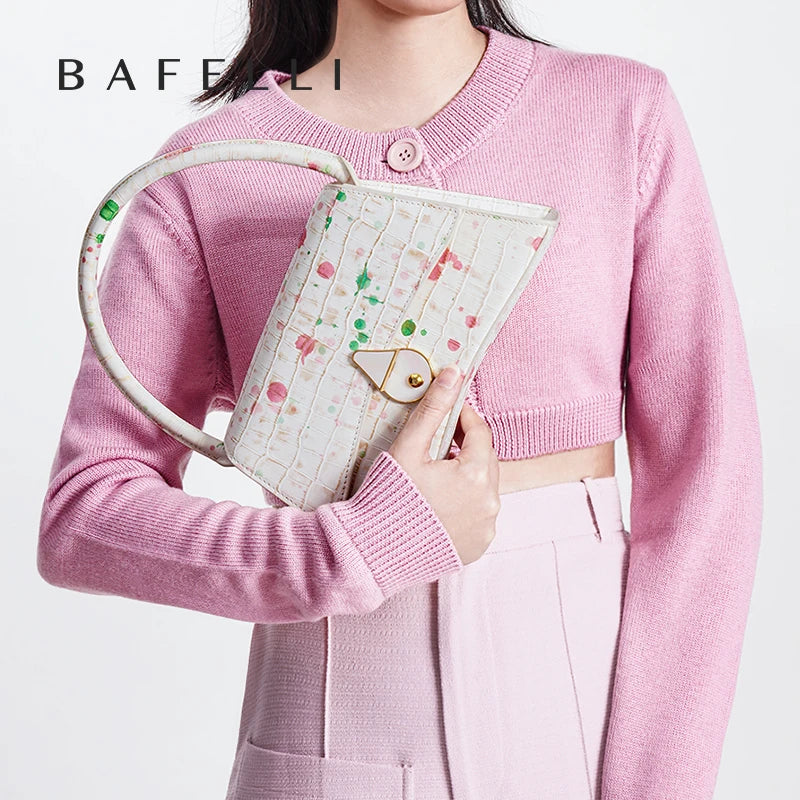 Genuine Leather Half Moon Shoulder Bag – Floral Lock Design