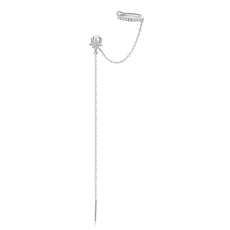 925 Sterling Silver CZ Ear Cuff Clip Earring with Geometric Design