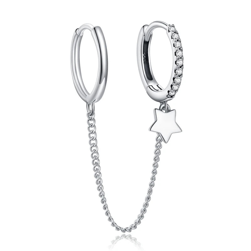 Sterling Silver Mono-earring with Zircon – Clip-On Geometric Style