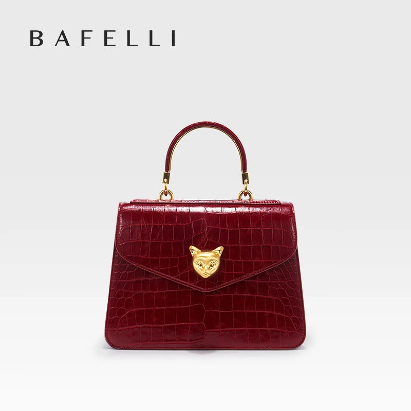 Crocodile Pattern Genuine Leather Flap Bag – Business Style with Lock