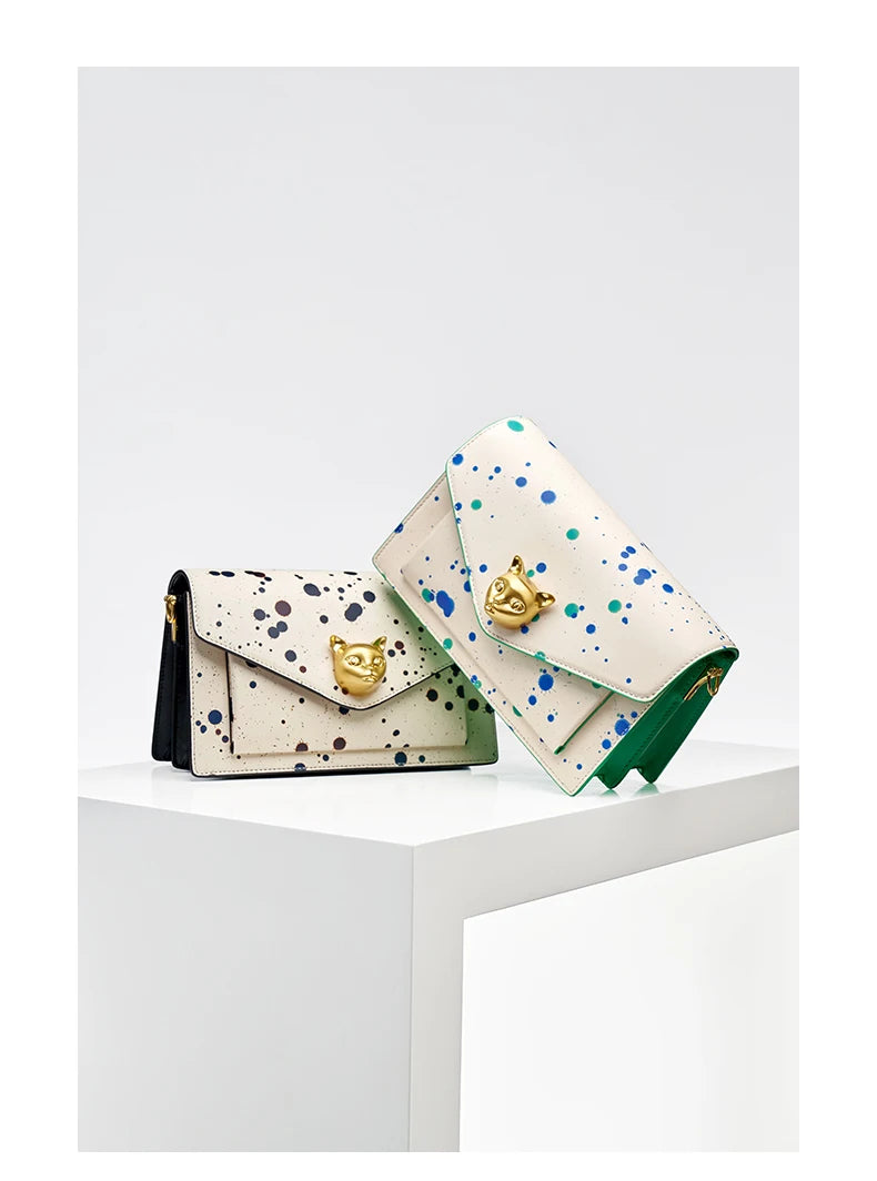 Genuine Leather Floral Flap Bag with Hasp Closure