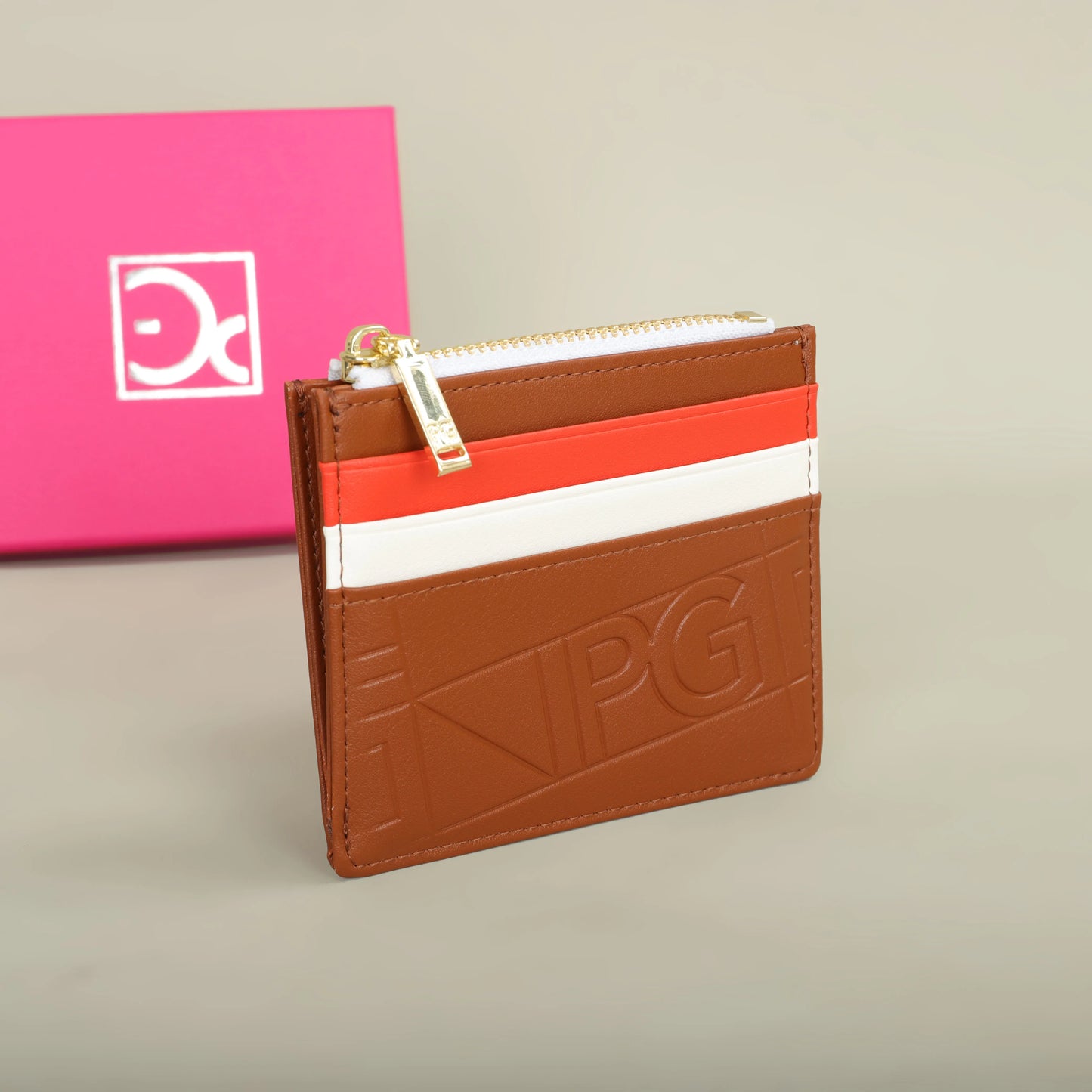 Compact Women’s PU Leather Monogram Wallet with Zipper and Card Slots