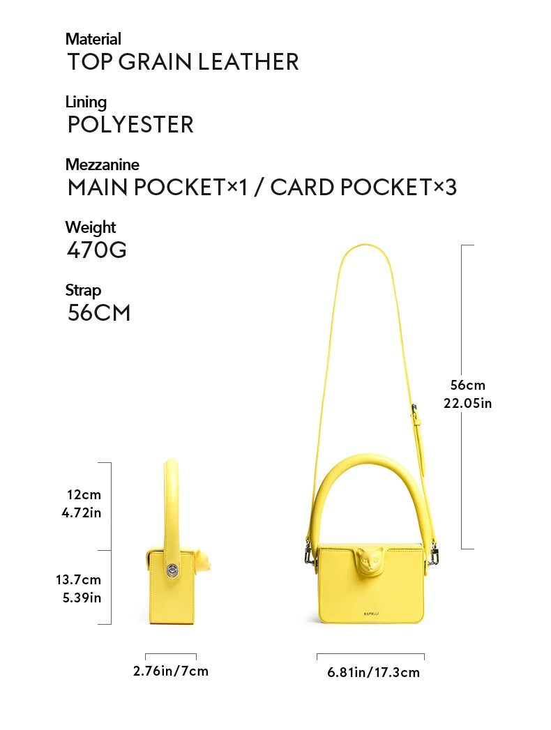 Boxy Genuine Leather Flap Bag – Cartoon Lock Design