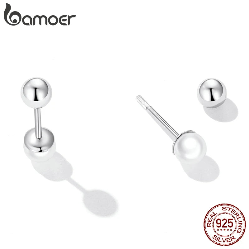 925 Sterling Silver Mini Ball Stud Earrings with Screw Back