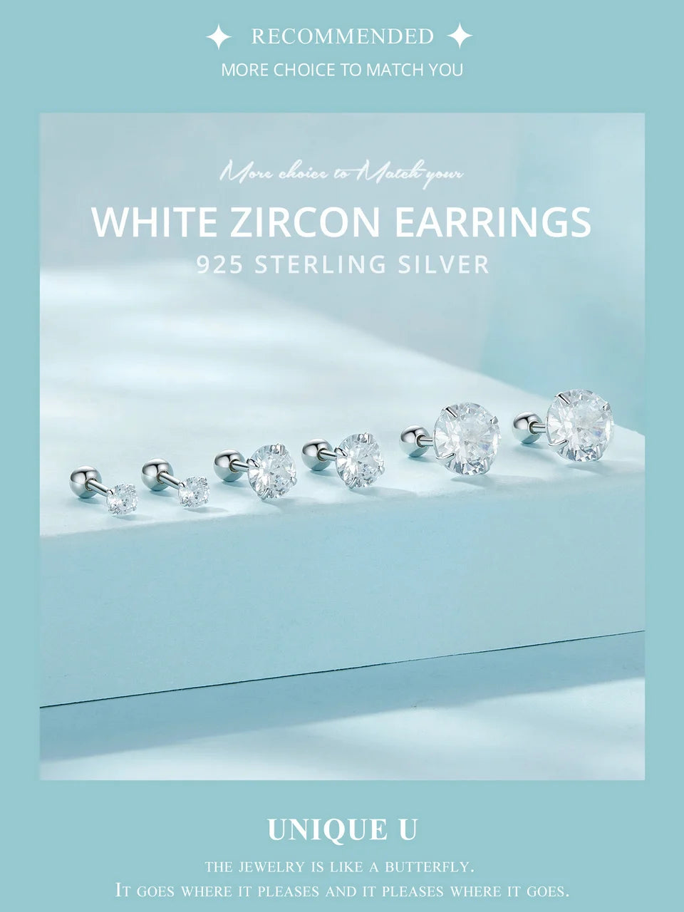 Round Zircon Stud Earrings – 925 Sterling Silver Platinum Plated