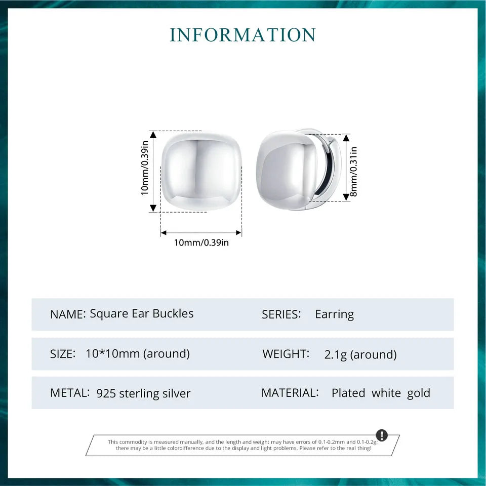 White Gold Square Hoop Earrings – Sterling Silver Lightweight Design