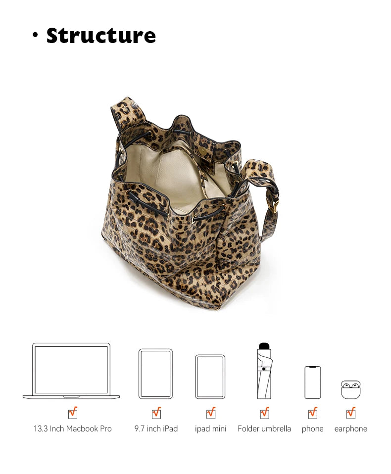 Soft Cowhide Leather Hobo Tote – Leopard Shoulder and Crossbody Bag