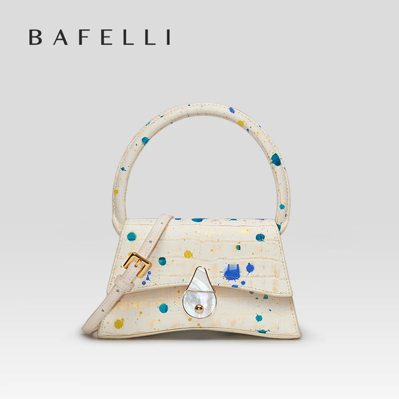 Genuine Leather Half Moon Flap Bag with Floral Pattern