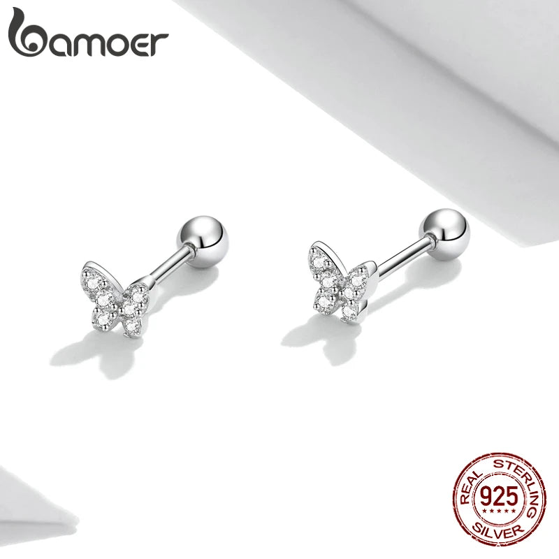 Brilliant Star and Butterfly Sterling Silver Stud Earrings