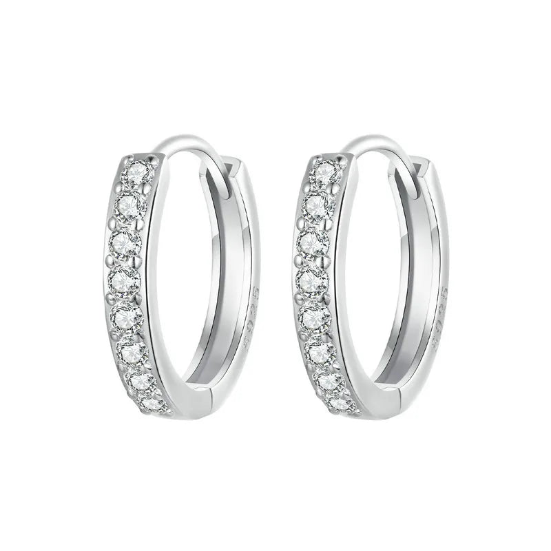 925 Sterling Silver CZ Huggie Hoop Earrings with Geometric Design