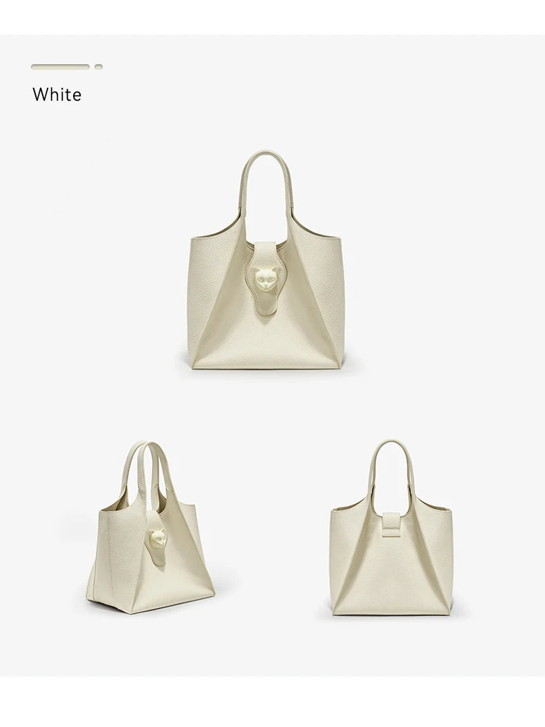 Genuine Leather Tote Bag – Soft Casual Style with Open Pocket