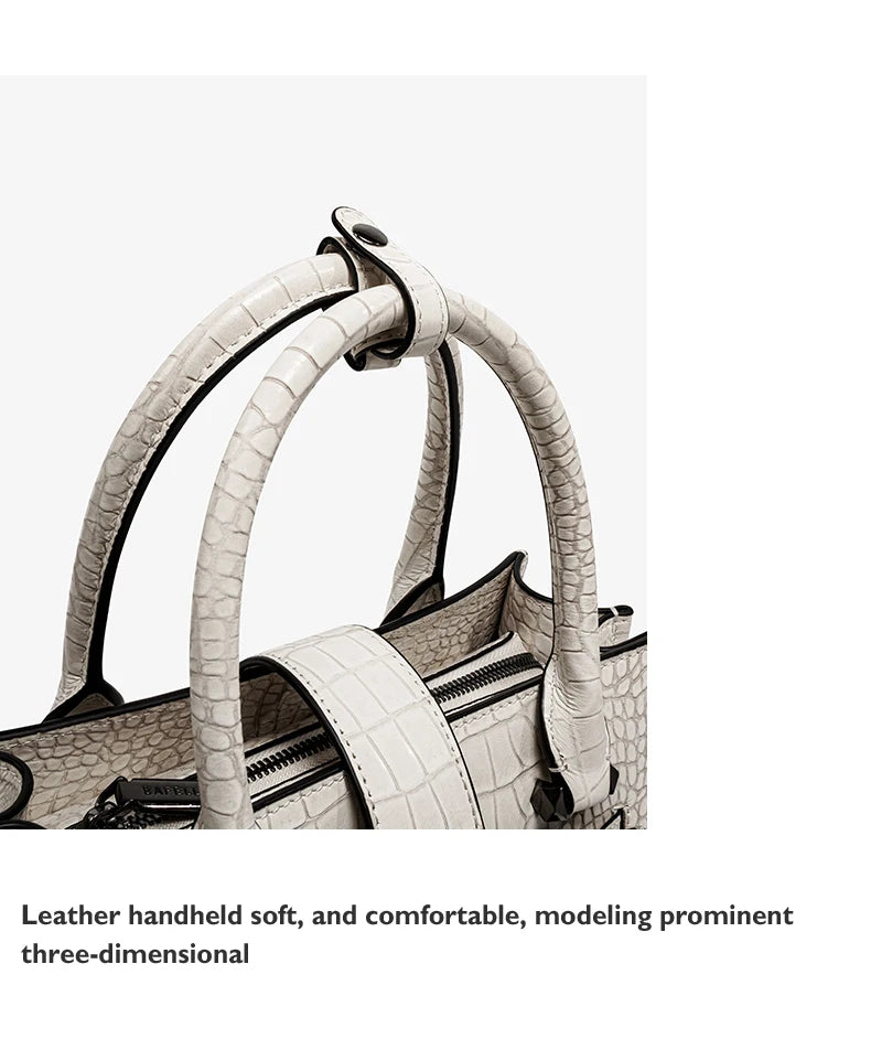 Structured Business Tote in Genuine Leather with Lock Closure
