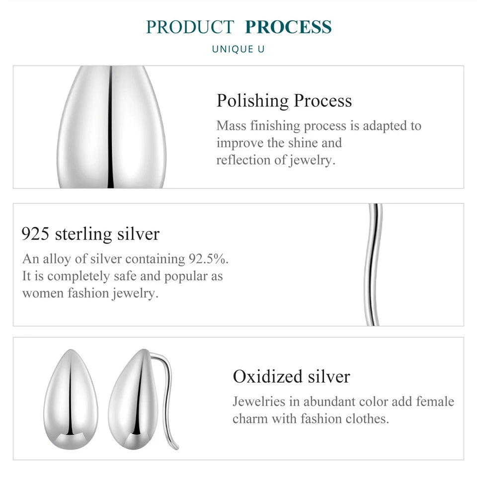 Glossy Waterdrop Stud Earrings – 925 Sterling Silver