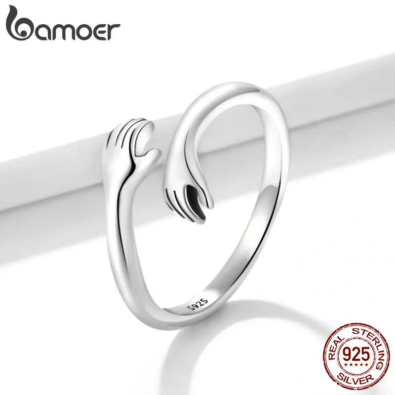 925 Sterling Silver Hug Ring with Open Adjustable Design