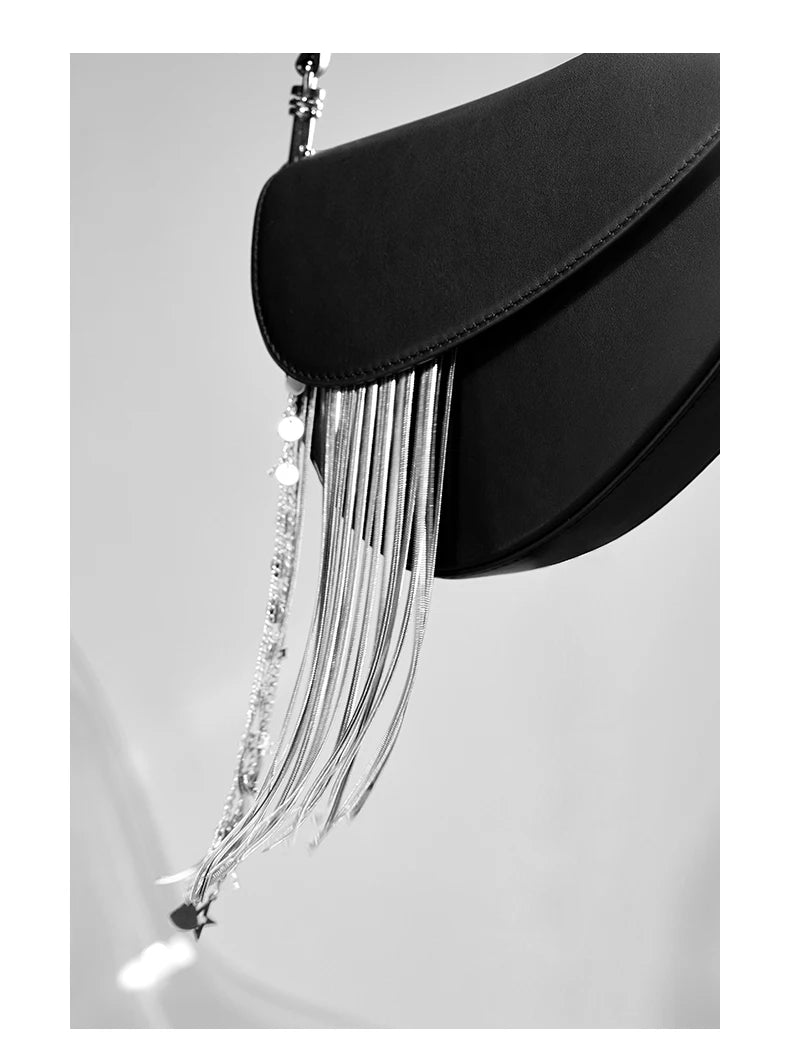 Genuine Leather Saddle Crossbody and Shoulder Bag – Tassel Flap Design