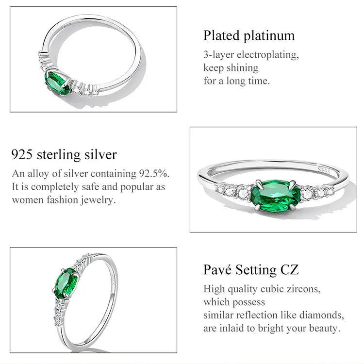 Green Zircon Ring – 925 Sterling Silver with Prong Setting