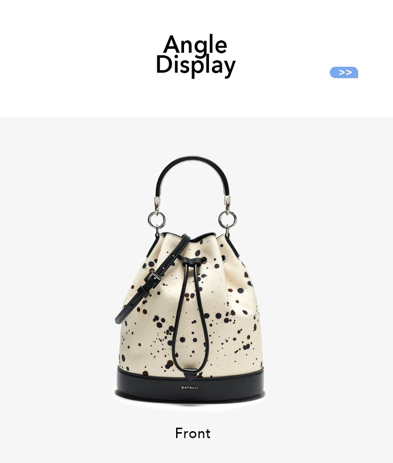 Genuine Leather Bucket Bag – Dot Pattern Drawstring