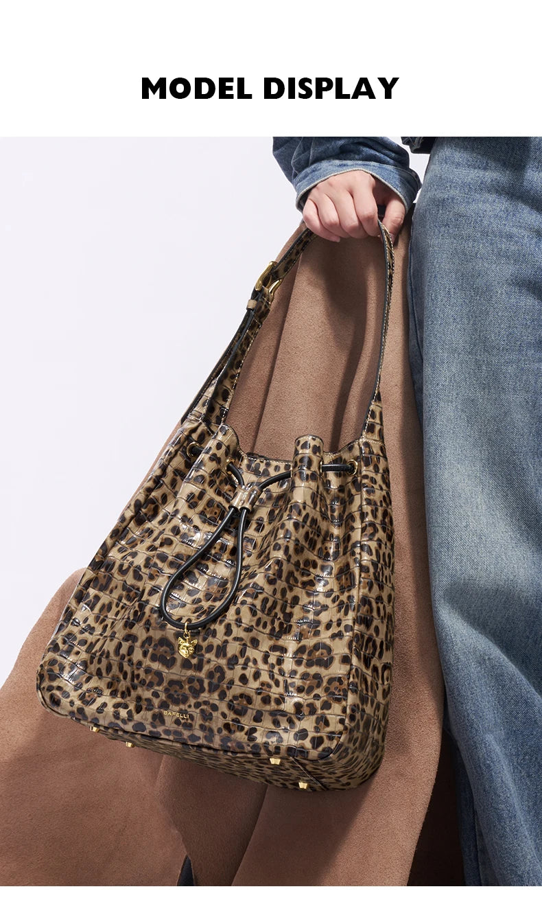 Soft Cowhide Leather Hobo Tote – Leopard Shoulder and Crossbody Bag